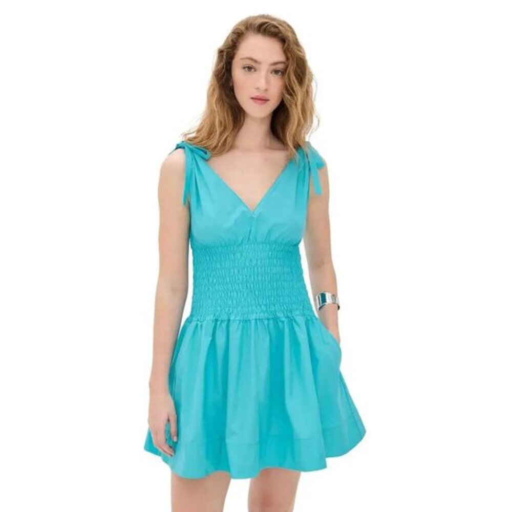 Amanda Uprichard Mini Dress Prescott V-neck Turqoise Blue Size Small